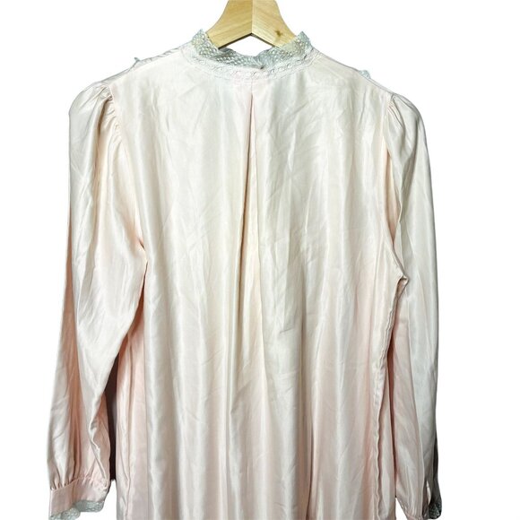 Vintage Pink Satin Long Nightgown Modest Sleepware Embroidered Pockets u Size L - Picture 6 of 8